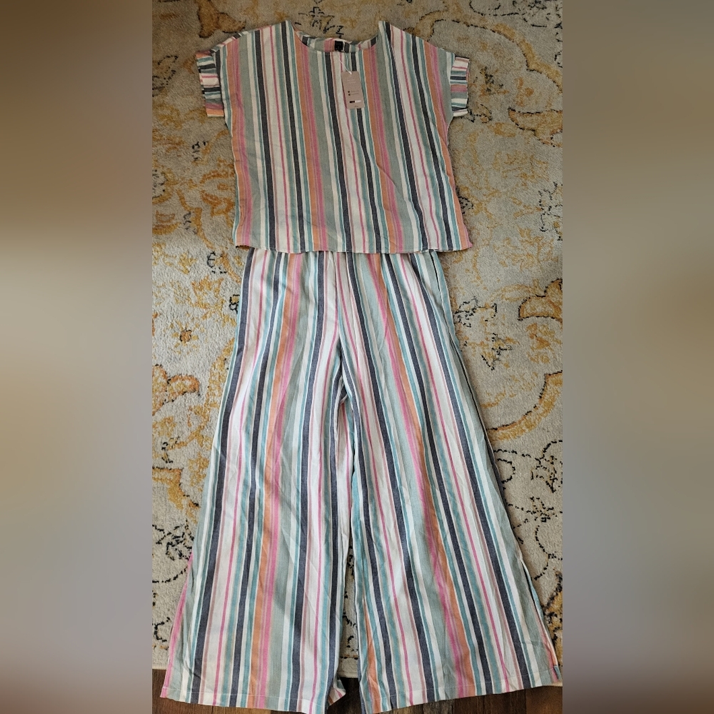 Striped Pastel Two-Piece Pantsuit - Multicolor